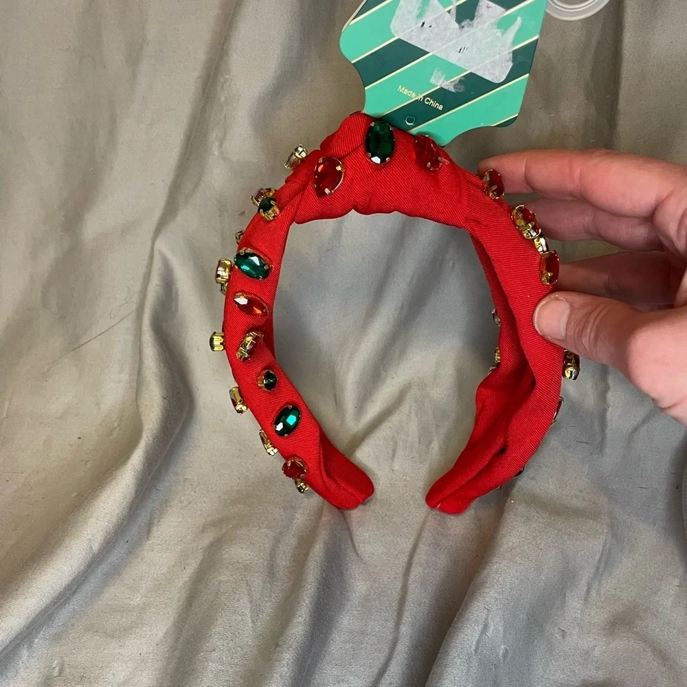 Piper K Vibrant Red and Green Gemstone Knotted Headband - Picture 2 of 8